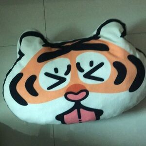 Kids Tiger Face Plush Pillow - Orange & White